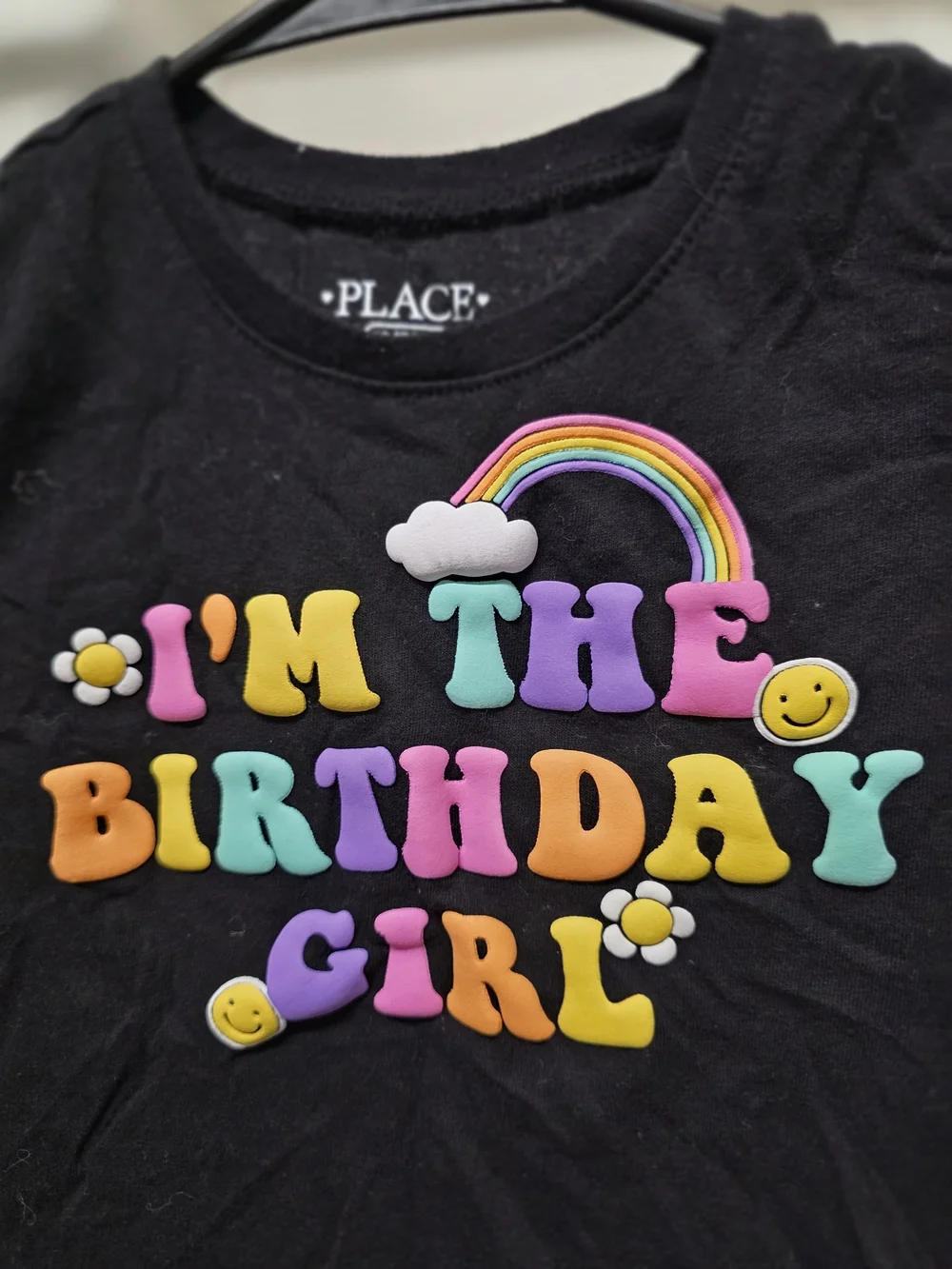 Place Black 'I'm The Birthday Girl' Puff Letter Rainbow XS Girls Tee